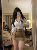 Yipinpay Lady Skirt Sets Women Casual Slim White Shirt + Outwear Bodycon Elegant Mini Skirt 2024 New Spring Korean Fashion Suits