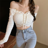 Yipinpay Women Sexy Off Shoulder T-shirts Autumn Winter 2023 Crop Top Clothing y2k Harajuku Luxury Vintage Long Sleeve Top Streetwear
