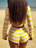 Yipinpay Pieces Women Trendy Knit Outfit Solid Color Stripe Off Shoulder Crop Tops + Elastic Waist Shorts Set For Ladies Fashion S M L