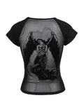 Yipinpay Retro Angel Print T-shirt for Women 2024 summer Fashion Slim Fit Tee Shirt Y2k Long Sleeve Bottoming Tops Mujer koreran fa