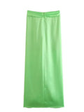 Yipinpay Green Satin Skirt Woman Knot Long Skirts For Women Fashion 2023 Summer High Waist Slit Midi Skirt Elegant Women's Skirts
