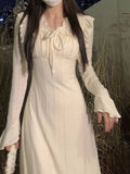 Yipinpay Long Sleeve Midi Dress Woman Casual Fairy One Piece Dress Korean Style Pure Color Short Party Dress Female 2023 Winter