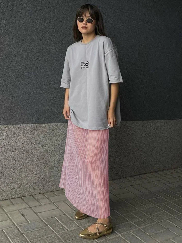 Yipinpay Mesh Pleated See-Through Long Skirt For Women Sheer Sexy Hollow Out Holiday Beach Skirt Female High Waist Y2k Maxi Skirt
