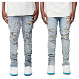 Yipinpay New Fashion Ripped Jeans For Men Trendy Slim Paint Craft Denim Pencil Pants Street Hipster Trousers male Clothing XS-XL