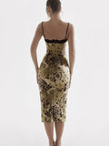 Yipinpay Women's Summer Vintage Floral Print Lace Trim Spaghetti Strap Sleeveless Fashion Backless Midi Sling Bodycon Dress