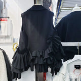 Yipinpay Irregular Cardigan Pleated Sleeveless Waistcoat Patchwork Loose Autumn Fashion Black Blazer Women Jacket Vest Ropa Mujer