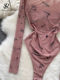 Yipinpay Autumn Sexy Mesh Jumpsuits Perspective Thin Long Sleeve Bodycon Inside Wear 2024 Fashion Print Women Rompsutis