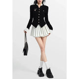 Yipinpay Girl Sweater Jacket Women's Autumn All-match Slim College Style Suit Old Money Style Short Blouse Skirt Two-piece Suit
