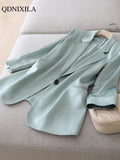Yipinpay Summer New Japanese Fashion Shiny Acetate Satin Small Women's Blazers Jacket Elegant Designer Slim Saggy Silky Ladies Suit