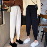 Yipinpay Women pants autumn and winter black casual knitted pants loose elastic spring and autumn nine points Harlan radish pencil pants
