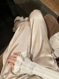 Yipinpay Summer Silky Acetate Satin Women's Wide Leg Pants Korean Fashion Casual Elegant High Waist Loose Saggy Straight Trousers