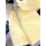 Yipinpay Bow Design Sense Top Tweed Cardigan Yellow Doll Shirt Skirts Shorts Sets Sexy Two Piece Set Women Short Sleeve Coats