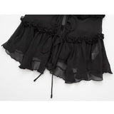 Yipinpay Black Ruffle Tank Top Female Sexy See Through Tops Woman Backless Sleeveless Transparent Top Women Streetwear Summer Tops