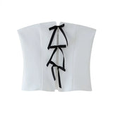 Yipinpay Lace Up Bow Tube Tops For Women 2024 Summer Sexy Off Shoulder Strapless Top Party Lady Sleeveless Backless Streetwear