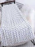 yipinpay Summer Polka Dot Printed Midi Long Skirt Women Vintage Elastic High Waist A-line Pleated Skirts Ladies Casual Clothing