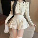 Yipinpay Elegant Woolen Pleated Mini Skirt Women Cute Autumn Winter 2023 Korean Fashion High Waist Solid A-line Sexy Short Skirts