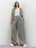 Yipinpay Classic Grey Pleated Pants Woman 2023 Vintage Outfit Spring Baggy Pants Office Trousers Pocket Wide Leg Pants Ladies