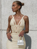 Yipinpay Fashion Trend Knitted Hollow Out Dress Women Sexy Backless Halter Maxi Sling Dresses Elegant Beach Female Vestidos