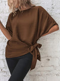 Yipinpay Casual Women's Top T Shirt 2024 Summer Solid Fashion Batwing Sleeve Shirt Tops Bow Women Pullover Blouses Female Clothing