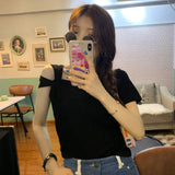 Yipinpay Sexy Off The Shoulder Crop Tops Short Half Sleeve T-shirt White Grunge Clothes 2023 Shirts for Women Summer Y2k Tshirt