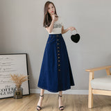 Yipinpay New Spring Summer Women Denim Skirt Oversize Korean Style A-line Solid Long Skirts Fashion High Waist Female Skirts