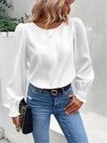 Yipinpay Simple Long Sleeve White Women's Blouses Fashion O-neck Loose Black Elegant Office Lady Shirt Tops Casual Femmal Clothing