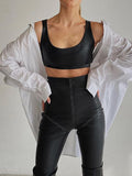 Yipinpay Autumn Y2k Fashion PU Leather Skinny Pant 2023 Slim Stretch Stitching Women Trousers Street Party Sexy Femm Pencil Pants