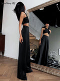 Yipinpay Fashion Classy Women Palazzo Pants High Waist Floor-Length Satin Trousers Spring Summer 2023 High Street Baggy Pants