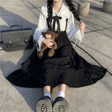 Yipinpay Gothic Lolita Long Skirt Women Harajuku Ruffle Strap Black Skirt High Waist Soft Girl Japanese Kawaii Streetwear Summer