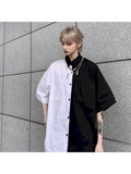 Yipinpay gothic patchwork women blouses black and white shirts bf women clothes vintage summer tops shirt big size couple blouse