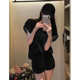 Yipinpay Short Sleeved Top with Hollowed Out Top Paired with Summer Thin and Oversized Sun Protection Clothing for Women