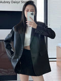 Yipinpay Black Leather Jacket Women Streetwear Loose Formal Leather Blazers Female Fashion Trend Chic Punk Leather Jacket 2023 New