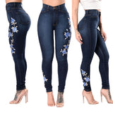 Yipinpay New Women's High Waist Embroidered Jeans Fashion Slim Stretch Denim Pencil Pants Street Trendy Trousers S-3XL Drop Shipping