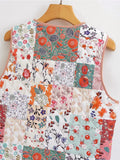 Yipinpay 2024 Ethnic Women Patchwork Floral Print Quilted Vest Sleeveless Coat V Neck Pockets Lady Vintage Waistcoat