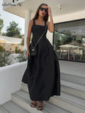 Yipinpay A-Line Black Tank Dress Ankle-Length Women Casual Vacation Long Dress Sexy Ladies Square Collar Drap Dress Maxi 2023