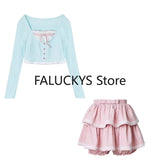 Yipinpay Winter Sweet 2 Piece Set Women Evening Party Slim Elegant Blouse + Office Lady Casual Outwaer Mini Skirt Korean Fashion