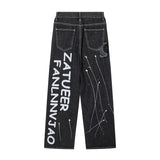 Yipinpay Y2k Black Baggy Jeans Men Women Fashion Harajuku High Waist Printed Denim Trouser Female Hip Hop Streetwear Wide Leg Pants