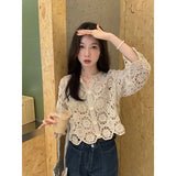 Yipinpay version of chic niche sweet hollow knit jacket cardigan women's autumn new embroidered lace long sleeved top trend