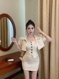 Yipinpay Hot Girl Suit Women's Spring/summer Bubble Sleeve Jacket Polka Dot Vest Mini Skirt Three-piece Set Fashion Female Clothes