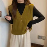 Yipinpay Knitted Vest for Women's Spring and Autumn Design Sleeveless V-neck Sweater Japanese Style Is Lazy and Retro