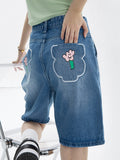yipinpay Women's Straight Shorts Jeans High Waist Street Summer Vintage Five-point Pants Design Casual Ladies Denim Wide Leg Shorts