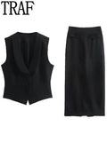 Yipinpay Black Vest Woman Cropped Women's Sleeveless Jacket Fashion Vests Sets Office Waistcoat Women Elegant Winter Short Coat