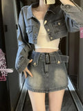 Yipinpay Denim Suit Woman Slim Casual Short Cardigan + Sexy Bodycon Y2k Mini Skirt Elegant Korean Fashion Set 2024 Spring Chic