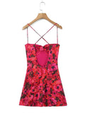 Yipinpay Summer Women Vintage Floral Print Wire Bra Halter Sling Sexy Dress Fashion Backless Ladies Night Out Party Mini Robe