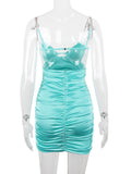 Yipinpay Quality Crystal Satin Bodycon Dress Summer Sexy Backless Dress Mini Ruched Beading Dress Birthday Prom Event Party Dress