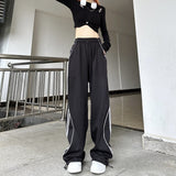 yipinpay Women's Casual Pants American Retro Loose Fitting High Street Black White Contrasting Design Straight Tube Wide Leg Sports Pants