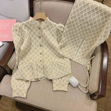 Yipinpay Two Piece Sets Women Stand Collar Crop Top Jacquard Diamond Plaid Shirt Embroidered Skirt Vintage A Line Y2k Korean
