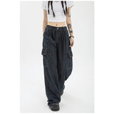 yipinpay Women's Blue Vintage Wide Leg Jeans Fashion Baggy High Waist Straight Pants High Street Mopping Denim Trouser Autumn Ladies