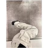 yipinpay Women Vintage Beige High Waist Cargo Pants Fashion Pocket Baggy Straight Y2K Wide Leg Pants Street Mopping Trouser Ladies Summer
