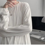 Yipinpay T Shirts for Men 3d Folds O-Neck Loose Long Sleeve Spring Korean Fashion T Shirt Oversized All-match Tops Men Clothing